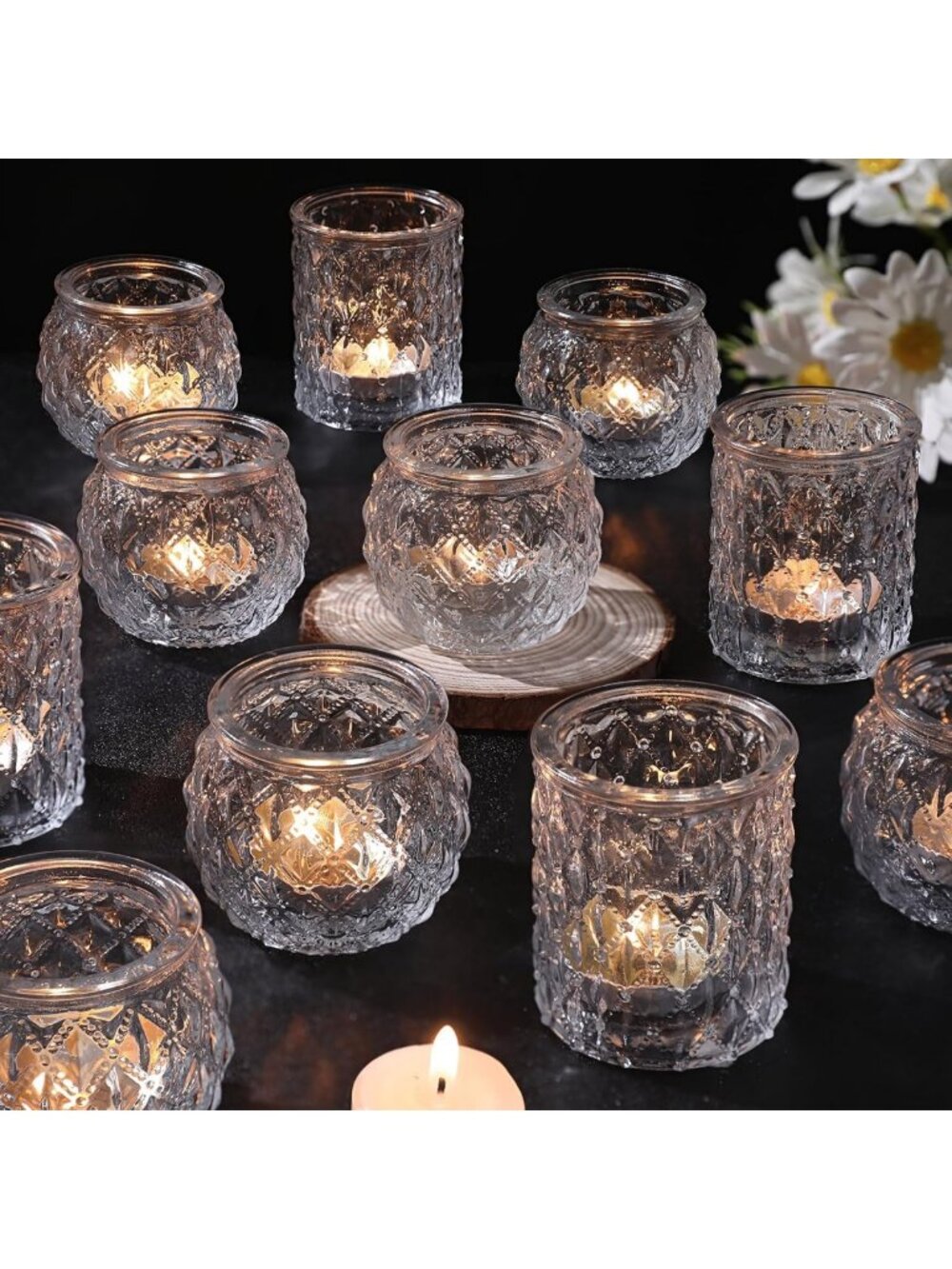Set of 24 Clear Round Glass Votive Candle Holders for Tea Lights & Home Decor
